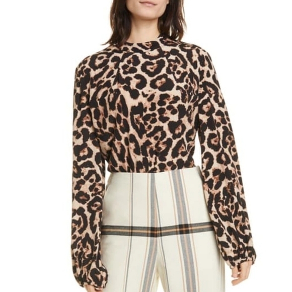 NWT BAUM UND PFERDGARTEN Mei Blouson Sleeve Leopard Print Top Size 40 FR/10 US - Picture 7 of 17